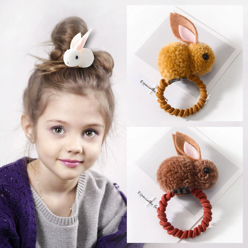 Children's Hair Tie (TikTok) Rabbit Plush Topknot, Soft Elastic Cord, Cartoon Colors