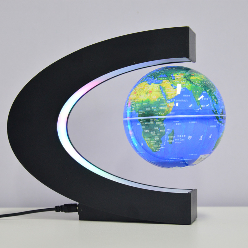 C形4寸磁悬浮地球仪 LED彩灯自转地球仪新奇特家居摆件 商务礼品