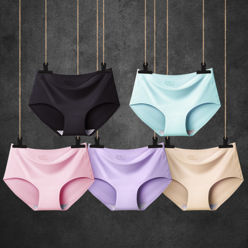 Custom sexy ice silk seamless underwear for women mid-waist large size underwear women's one-piece briefs briefs