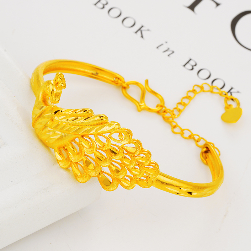 999 oro Vietnam oro Pavo Real pulsera femenina festiva novia estilo étnico retro Phoenix abierto pulsera image 4
