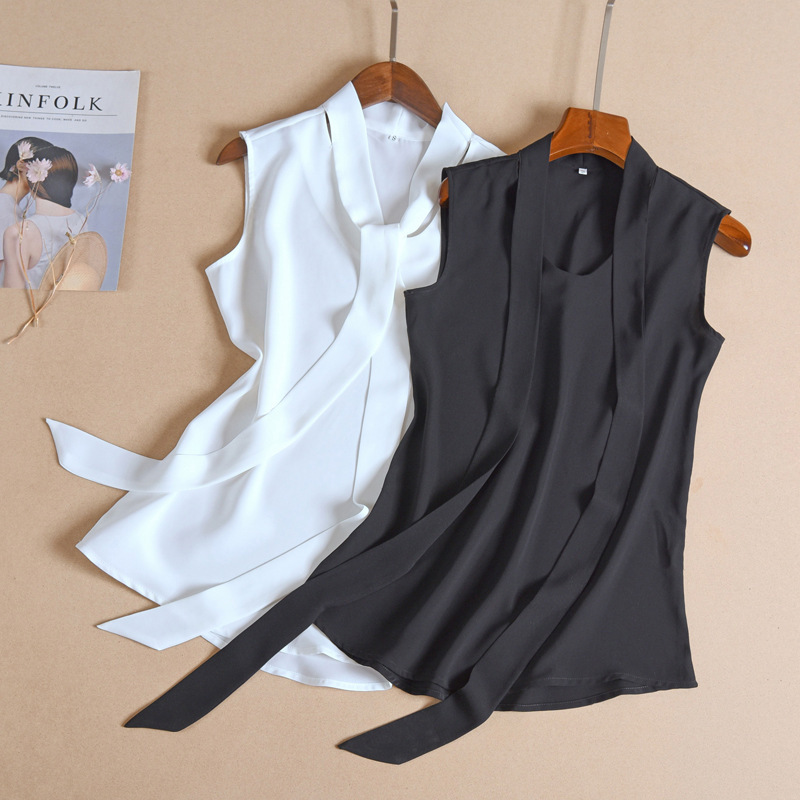 Spring and Summer Korean Style Women's All-match Sleeveless Small Shoulder-drop Chiffon Shirt with Strap Slim Shirt Casual Top