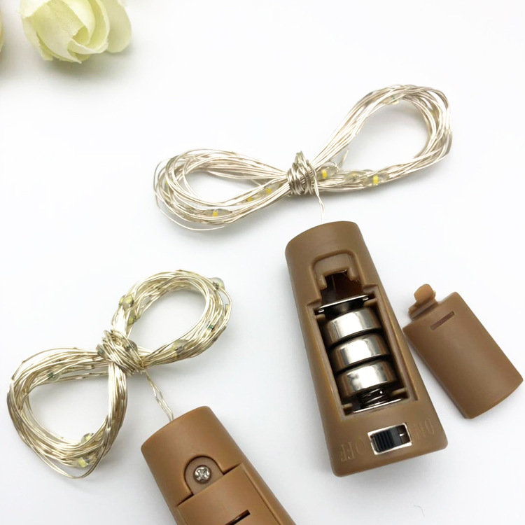 Fábrica al por mayor botella de vino tapón luz ins luz decorativa de color LED de alambre de cobre Cadena de luz botón impermeable caja de la batería Luz de alambre de cobre