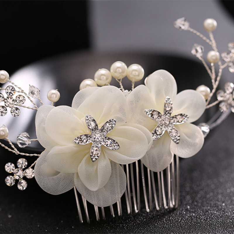 2023 nuevas mujeres perla peine del pelo blanco cristal tocado banquete updo accesorios nupcial tocado insertar peine al por mayor