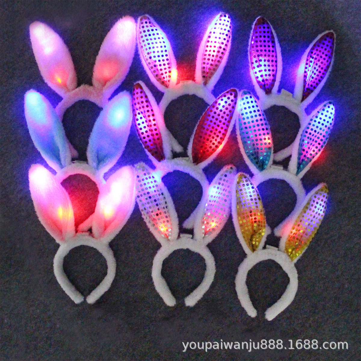 Glowing Bunny Ears Headband Plush Bunny Ears Glitter Sequin Bunny…