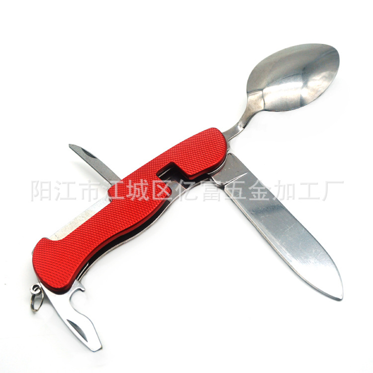 多功能不锈钢刀具 可折叠刀叉勺组合 户外野营餐具