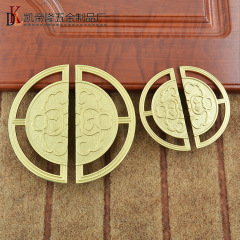 廠家新中式對開門拉手櫥櫃抽屜櫃門祥雲圓型拉手銅拉絲色簡約把手