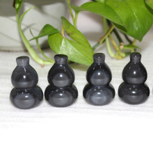 Runyangshi 彩虹眼黑曜石雕刻葫芦摆件手把件 水晶工艺品 批发
