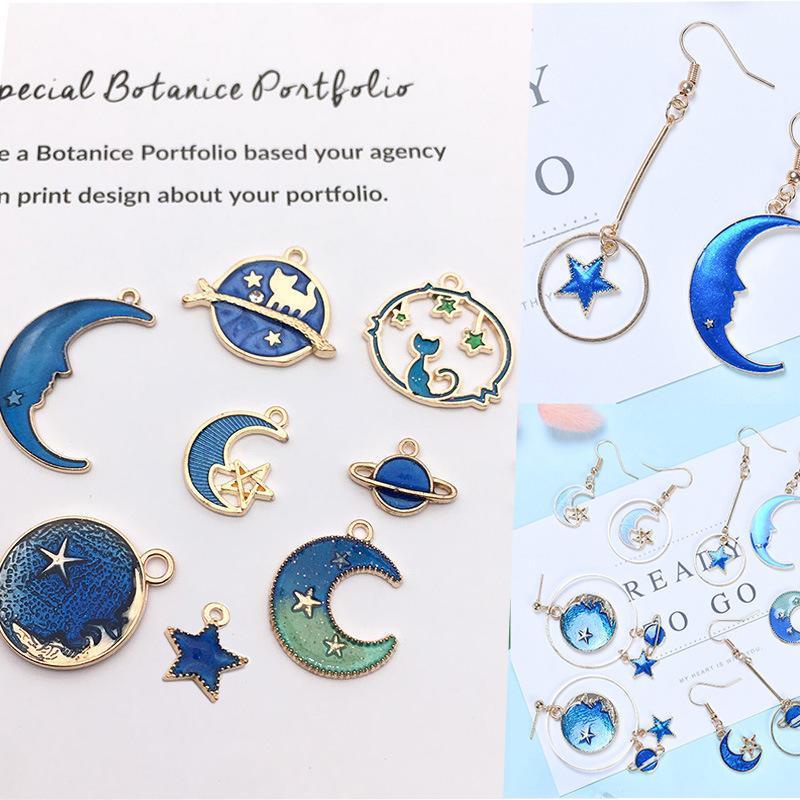 Diy accesorios de joyería coreanos gota de aleación de aceite colgante pequeño pulsera colgante brillante luna estrella globo colgante
