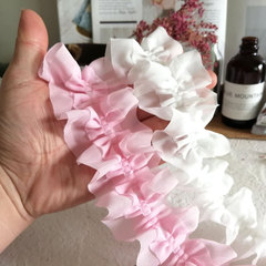 Export-quality single-layer white double-layer chiffon pleated lace-trimmed 3D pleat-inspired organza decorative skirt hem—handcrafted