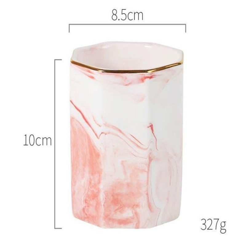 Portaplumas de estilo nórdico con diseño de mármol, taza de cerámica para brochas de maquillaje, recipiente de almacenamiento, artículo de decoración para el hogar, logotipo personalizado