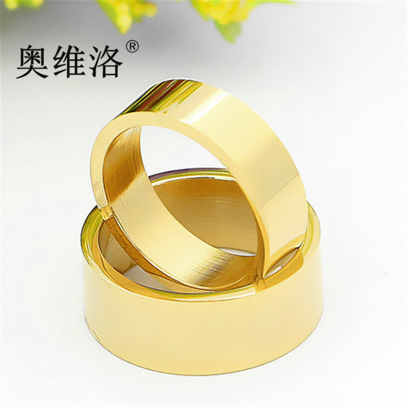 奥维洛简约情侣金色对戒欧美时尚闪亮钛钢指环戒潮流复古镀金色彩