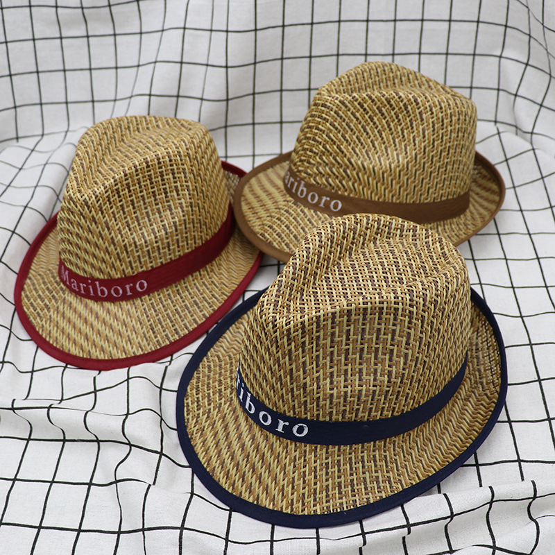 Vintage Sun Hat Men's Protection Wide-brimmed Spring And Summer Style Men's Straw Western Cowboy Fedora, Beach Sun Hat, Jiaermei_voghion.com