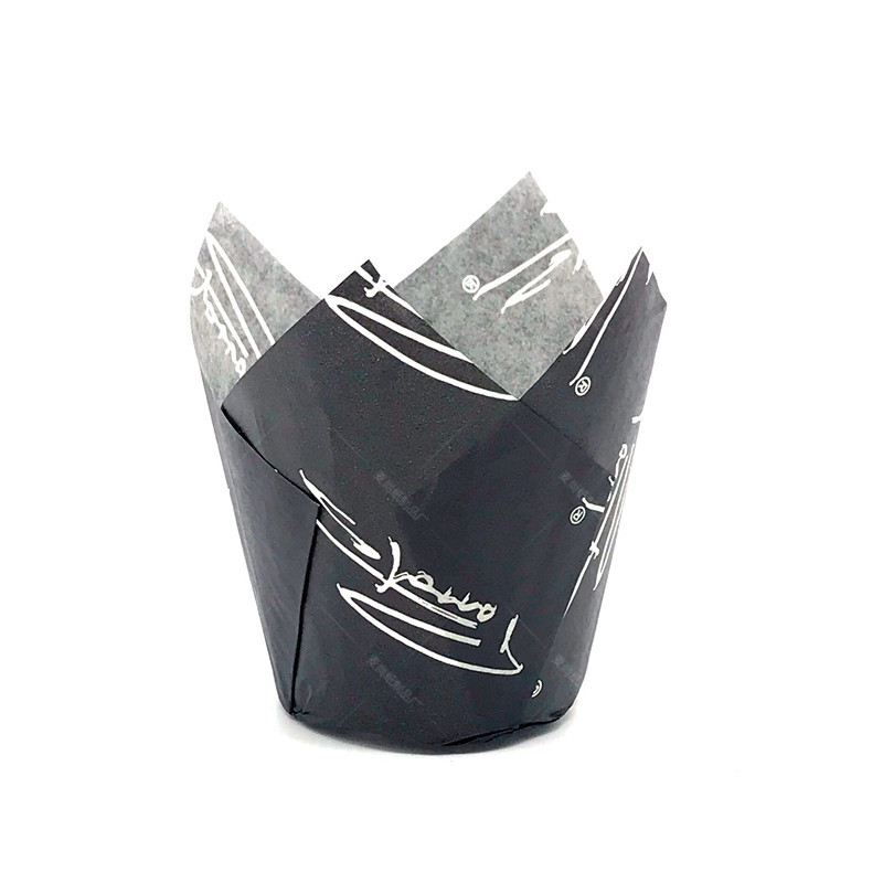 Grado Alimenticio resistente a altas temperaturas medio Cupcake fondo negro letras blancas hornear pan muffin taza de papel Personalización la fábrica