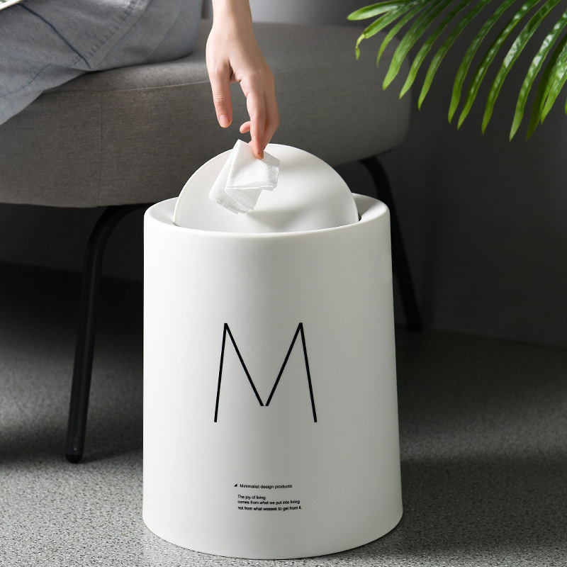 Nordic-style swing lid round trash can household living room kitchen simple creative bathroom office Japanese-style double-layer Nordic-style swing lid round trash can household living room kitchen simple creative bathroom office Japanese-style double-layer
