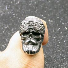 欧美复古不锈钢大胡子戒指 抛光朋克钛钢戒指 骷髅头男士批发指环
