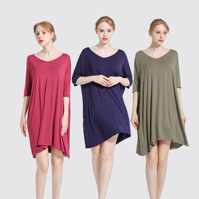Women's New Summer Modal Loose Dress Half-Sleeved Home Clothes Long Plus Size Women's T-Shirt Pajama Dress Women's New Summer Modal Loose Dress Half-Sleeved Home Clothes Long Plus Size Women's T-Shirt Pajama Dress