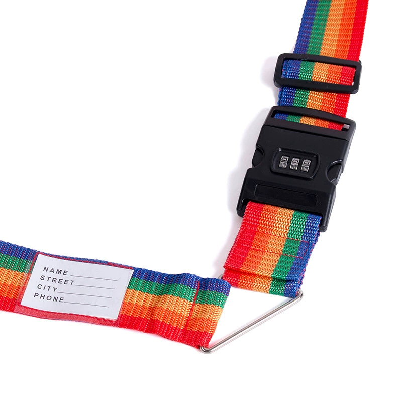 Luggage Strap BD011 Cross Password, elastic suitcase band with combination lock and clips, rainbow