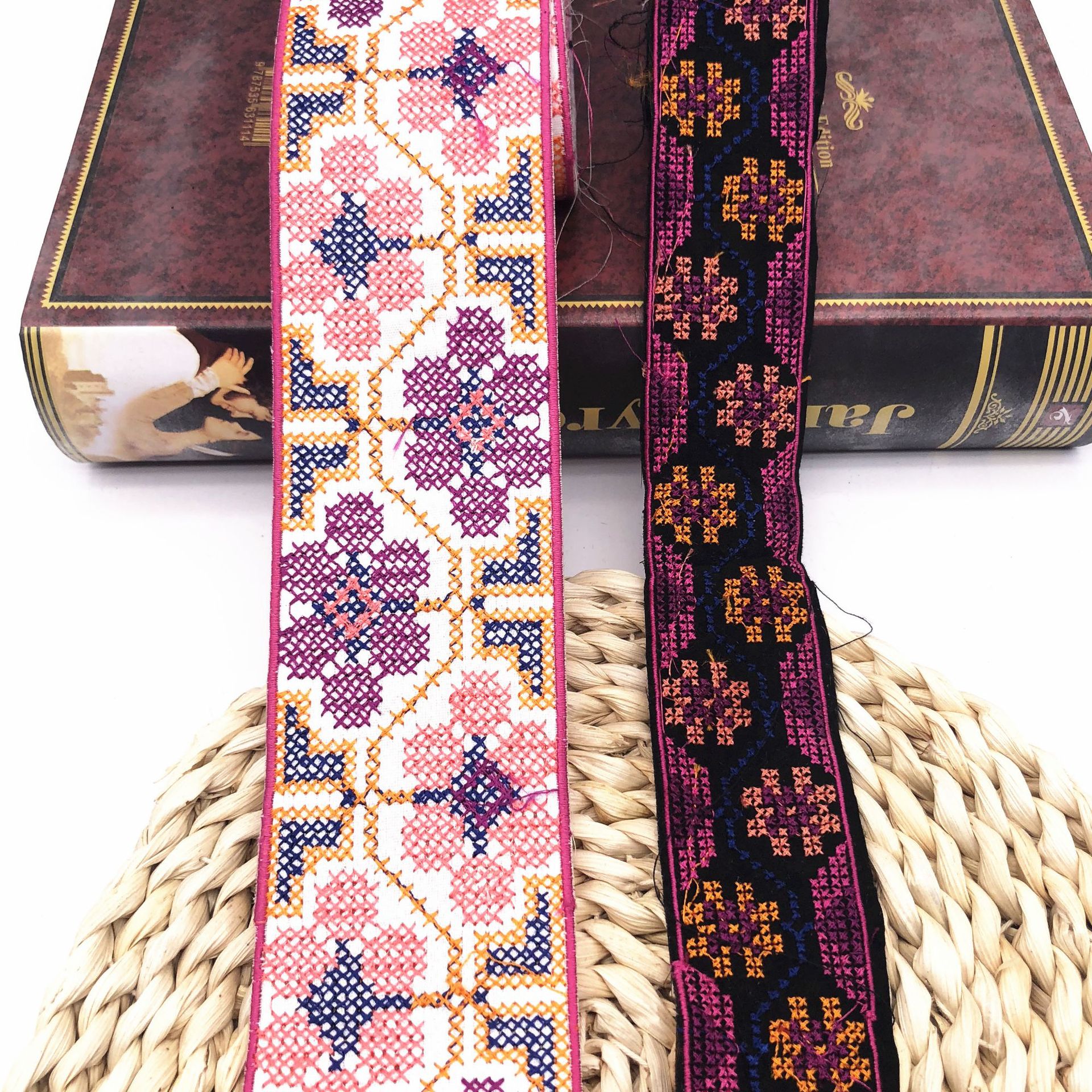 十字绣花边 女装箱包服装辅料花边 民族烫钻花边 织带花边批发