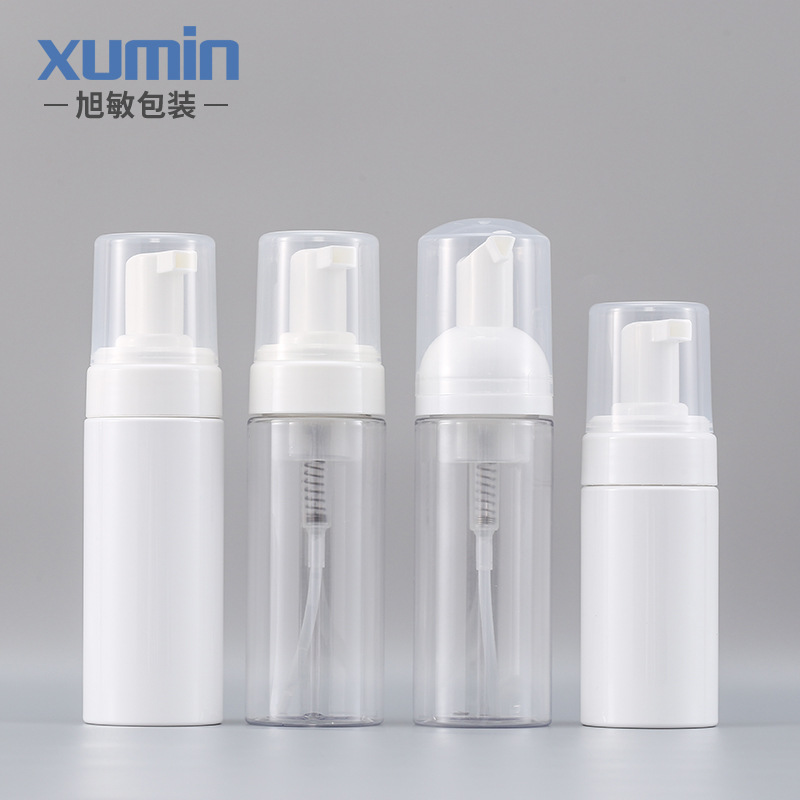 Envases cosméticos en stock 100-150ml mousse espuma botella blanca transparente mascota cosmética sub-botella vacía