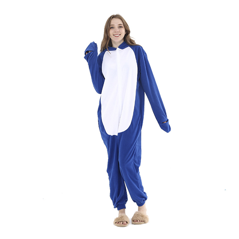 Pijama de animales de dibujos animados de Amazon, disfraz de pingüino azul y negro para adultos, disfraz de fiesta, grueso y cálido