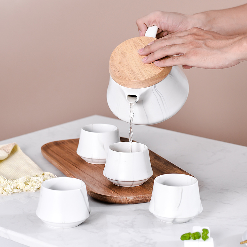 Fuente de la sala de estar, patrón de mármol, hogar creativo, té de flores simple japonés, té de la tarde, juego de té de cerámica