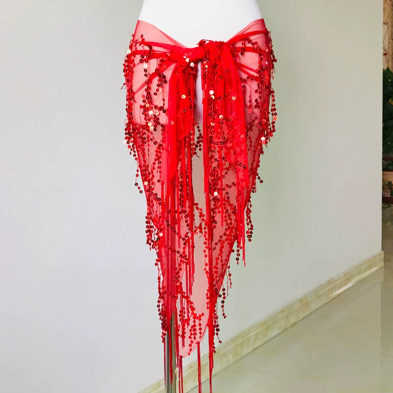 Талия для танца живота цепочка Женская 2023 Новый Стиль Практика одежда набедренное полотенце Начинающий треугольное полотенце пояс с кисточками Талия печать