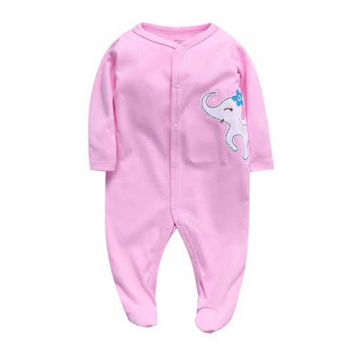 Wholesale factory price newborn one-piece long-sleeved one-piece long-sleeved foot-covering pure cotton romper casual crawling suit spring and autumn baby pajamas