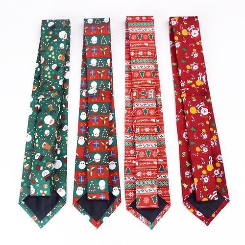 圣诞领带 涤丝印花圣诞老人圣诞树圣诞麋鹿圣诞礼物领带批发