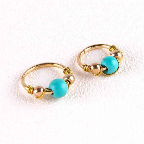 Wish Turquoise Exquisite Wire-wrapped Nose Ring Nose Stud Ear Cuff Body Piercing Jewelry