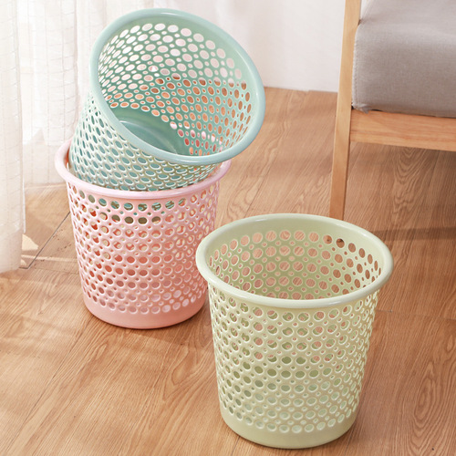 Household plastic uncovered trash bin simple small size bathroom hollow living room kitchen wastebasket large size classified basket