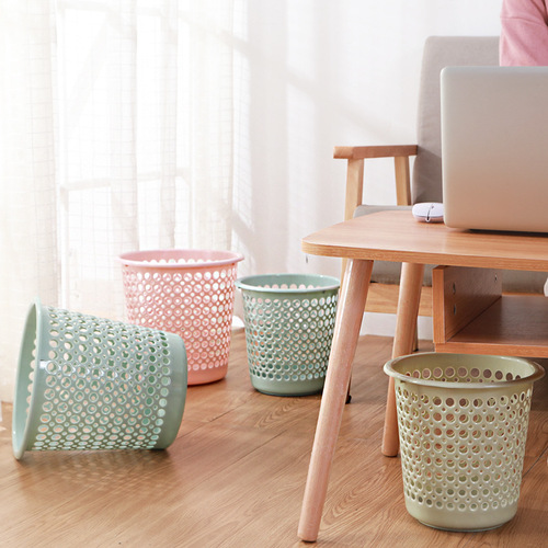 Household plastic uncovered trash bin simple small size bathroom hollow living room kitchen wastebasket large size classified basket