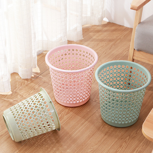 Household plastic uncovered trash bin simple small size bathroom hollow living room kitchen wastebasket large size classified basket