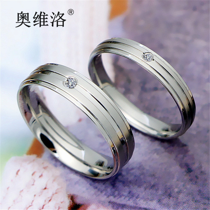 Aowello Korean-Style Fashion Steel Ring with Frosted Diamond Inlay, Commuter Couple Rings, Wedding Simple Engagement Ring for Women with Diamonds
