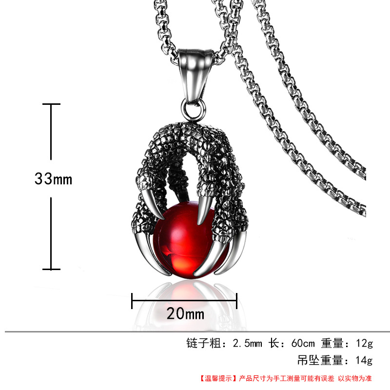 Europa y América de acero inoxidable de los hombres de dragón dominante garra colgante de joyería de moda de acero de titanio collar de los hombres al por mayor