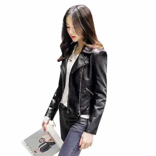 Women's Short-Haired Korean-Style Slim Fit Leather Jacket for Plus Size, Spring and Autumn 2025
