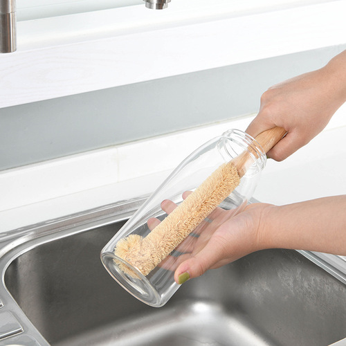 Japanese coconut palm cup washing brush long handle bottle brush kitchen cup washing brush extended glass cup cleaning brush