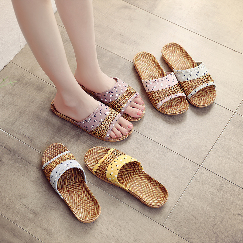 Summer Indoor Home Rattan Grass Woven Sandals Non-slip Breathable Summer Men's and Women's Couple Home Office Bamboo