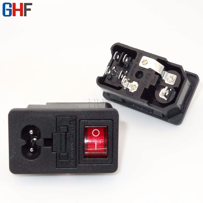 供应三合一AC八字型插座 带开关保险丝 器具电源插座 卡位1.5 2.0