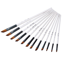 12-piece White Handle Slanted Nylon Brush Set for Oil Painting and Watercolor, Art Painting Set