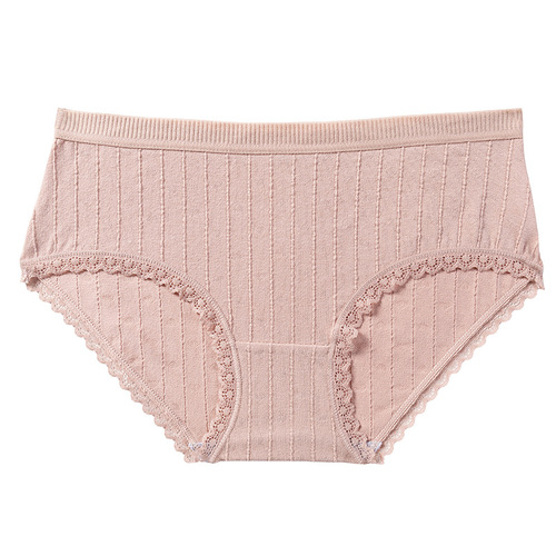 Pure cotton women's underwear women's pure cotton 100% cotton antibacterial mid-waist low girl's seamless large size lace girl's triangle