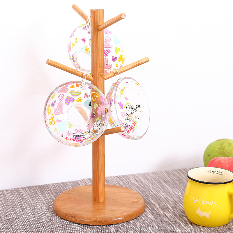 Portatarjetas de bambú simple portavasos en forma de árbol portavasos de madera organizador de almacenamiento en casa taza de agua creativa estante de almacenamiento