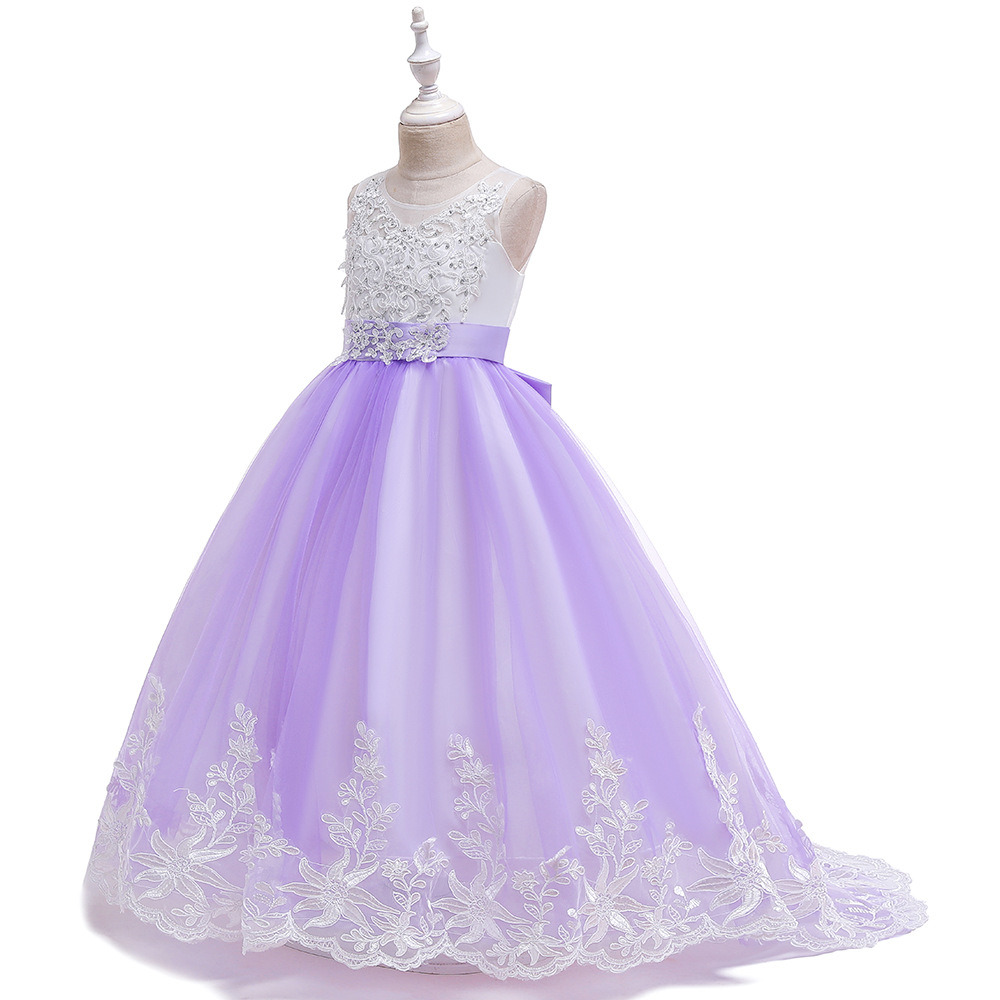 Vestido de princesa para niñas, nuevo modelo 2026 de Amazon, vestido de boda bordado para niñas, vestido largo con lazo y cola, vestido de noche