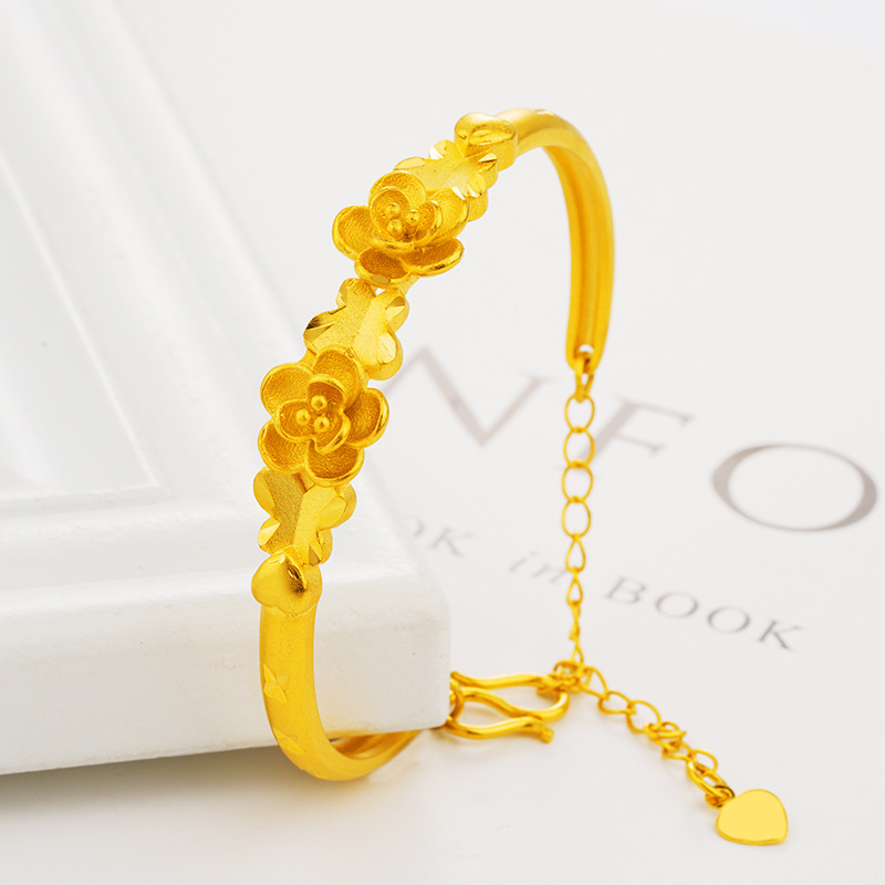 Vietnam oro doble flor abierta pulsera boutique cobre chapado 999 oro puro Rosa pulsera al por mayor