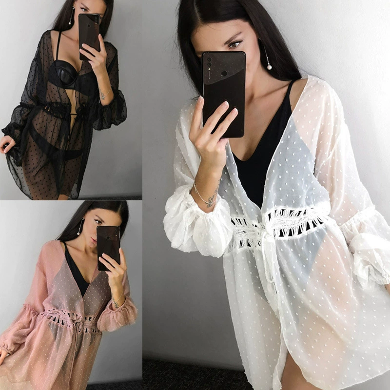 Кружевной пляжный кардиган/платье/юбка, купальник, V-вырез
