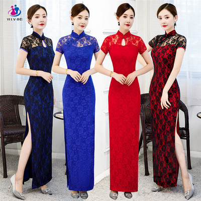 Manufactor wholesale Catwalk Cheongsam women 2023 have more cash than can be accounted for Short sleeved Retro costume mom Large Improvement Dress