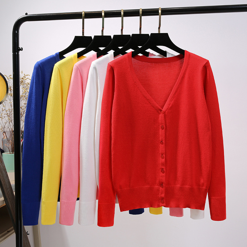 Long-term in stock sweater women's spring and autumn thin women's thin cardigan coat long sleeve short sweater women's outside