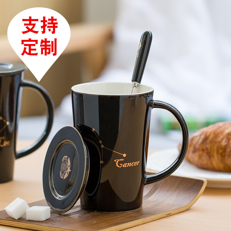Doce tazas de cerámica constelación tazas de agua originales tazas de café tazas con cubierta cucharas logotipo impresas regalos