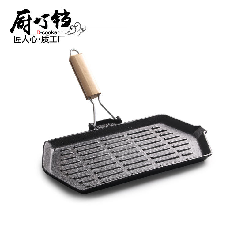 铸铁锅 长方形煎盘带筋牛排煎锅steak skillet 无涂层铸铁锅steak|ru