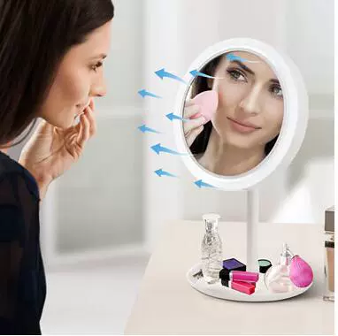 BeautyBreezeMirror с вентилятором, зарядкой, светодиодной подсветкой, настольное зеркало без потоотделения, LED мини-зеркало