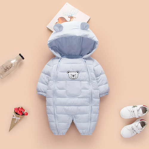 Baby and Toddler One-piece Crawling Suit with Thick Anti-Kick Blanket Cover, Hooded Down Cotton Outwear for Newborns, One-piece Cotton Pajama Suit